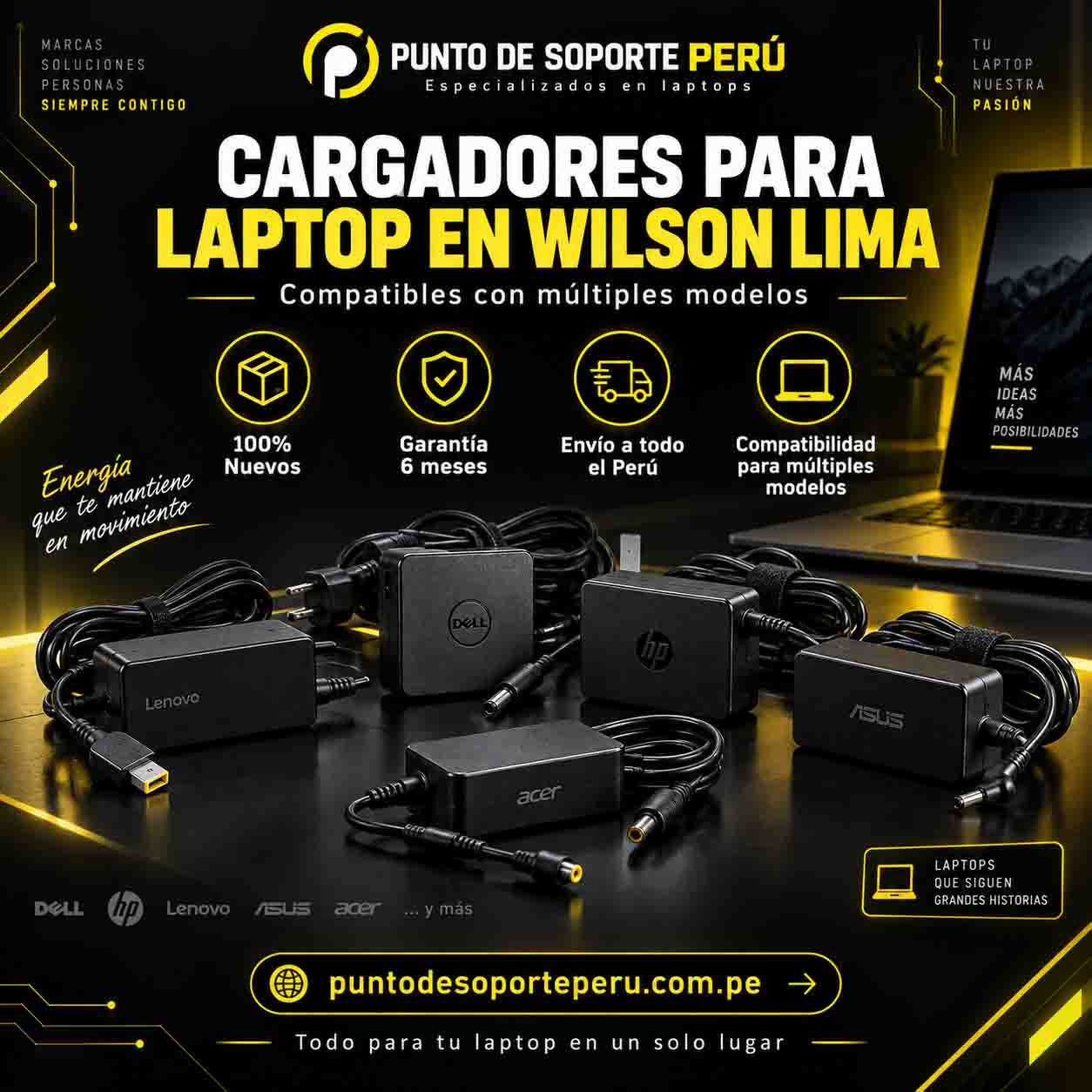 Cargadores para laptop en Wilson Lima HP Lenovo Dell ASUS Acer Toshiba