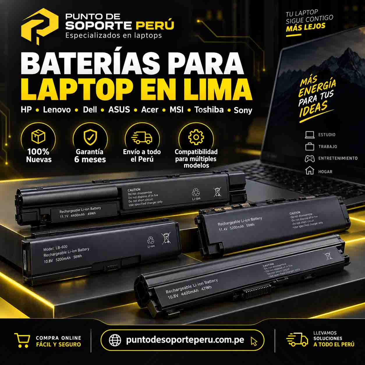 Baterías para laptop en Lima HP Lenovo Dell ASUS Acer