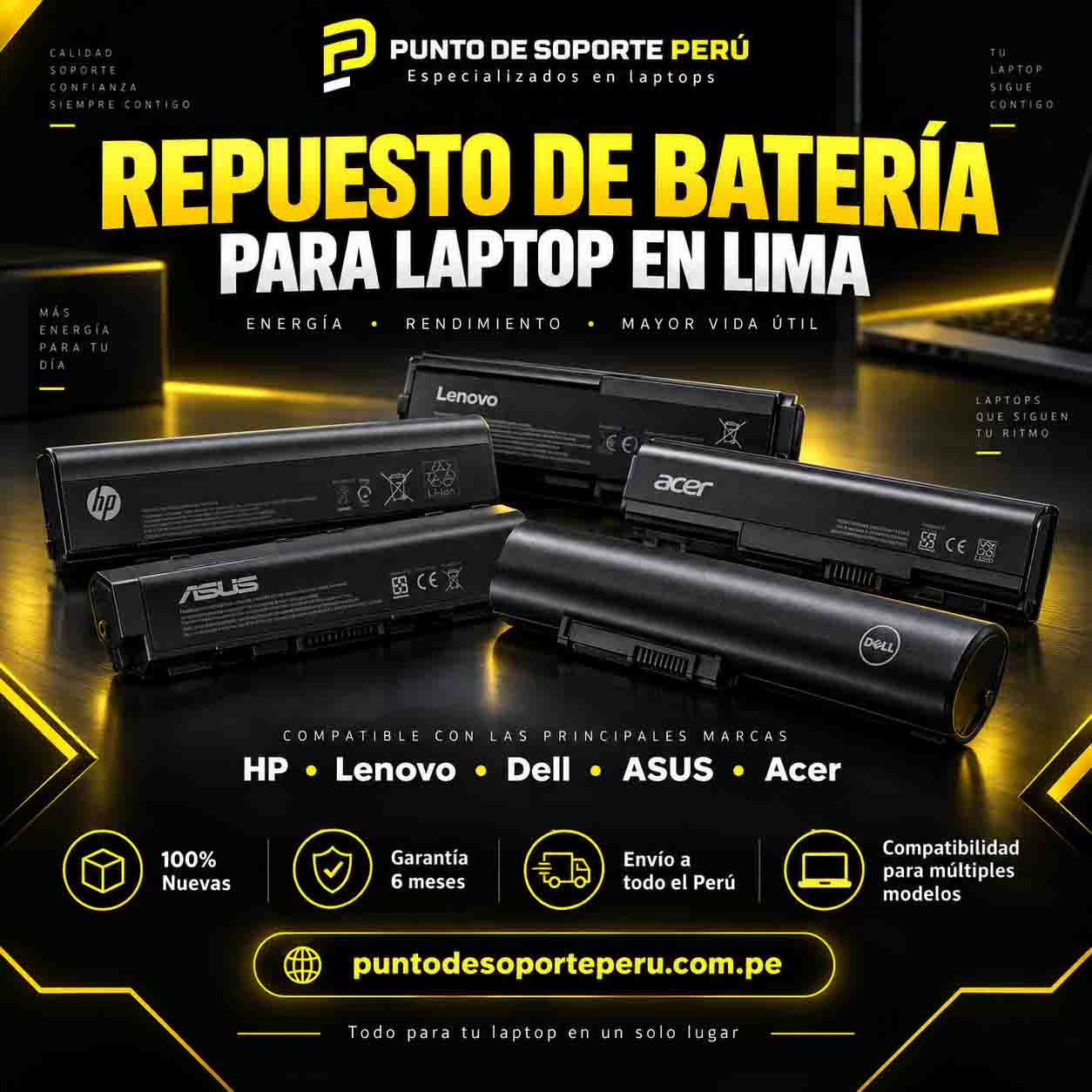 Repuesto de batería para laptop en Lima HP Lenovo Dell ASUS Acer